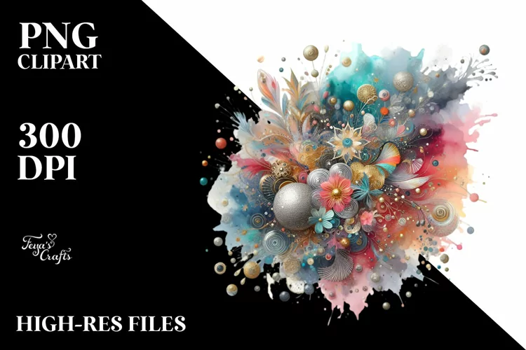 Colorful Watercolor Splash with Silver Foil | Sublimation