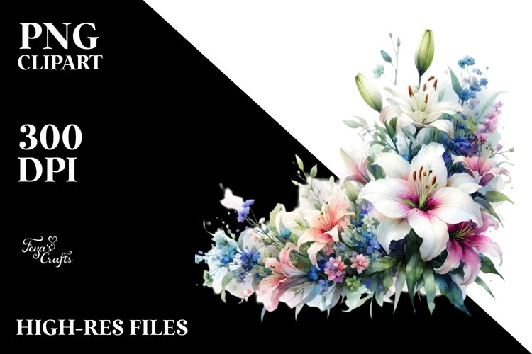 Vibrant Abstract Horizontal Frame with Lilies, Transparent example image 1