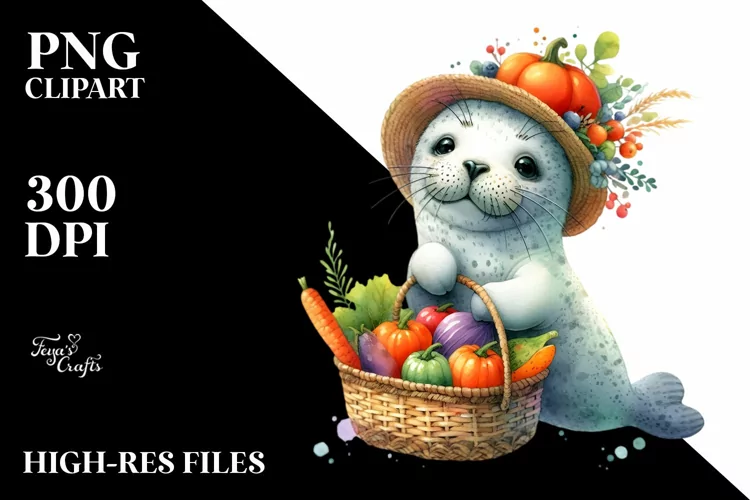 Adorable Baby Seal with Autumn Vegetables