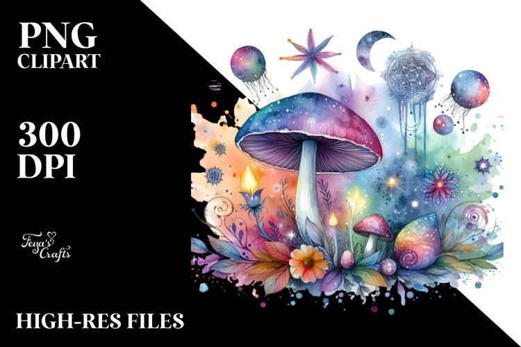 Magical Mushroom Watercolor Clipart