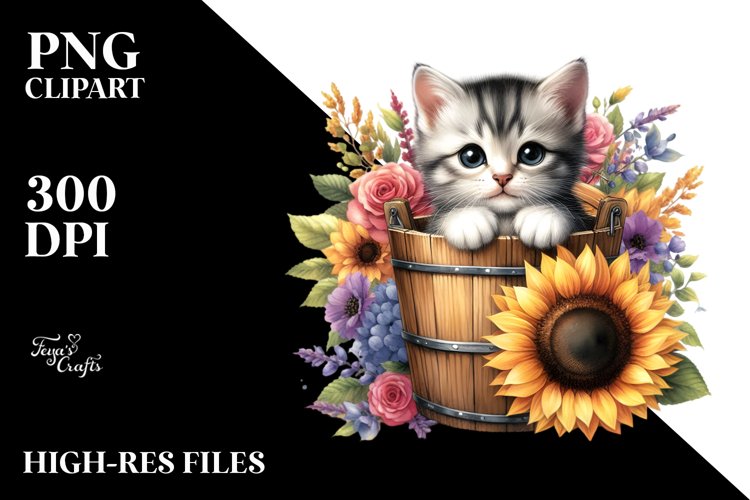 Cute Baby Cat Wood Bucket PNG