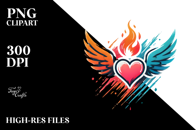 Heart with Wings and Fire PNG