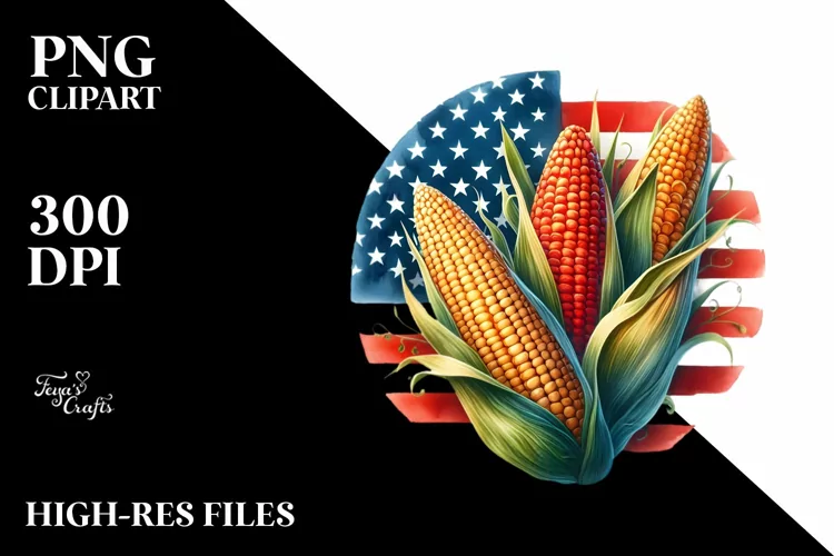 Watercolor Vintage Corn Flag Clipart