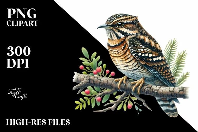 Vibrant Nightjar Branch Watercolor Centered