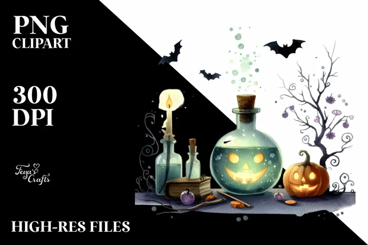 Simple Haloween Elixir Watercolor Clipart