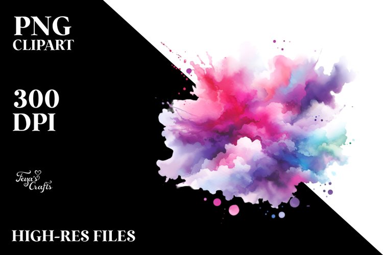 Colorful Magenta Watercolor Splash | Sublimation | Clipart example image 1