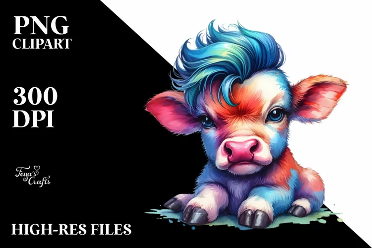 Vibrant Baby Cow with Cool Haircut PNG