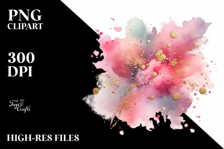 Pinkish Watercolor Particles with Golden Foil | Sublimation