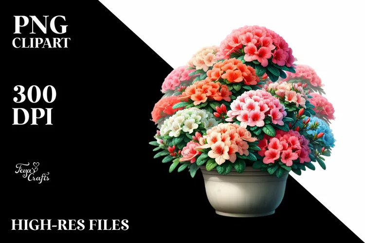 Detailed Vibrant Azalea Pot|Sublimation Clipart