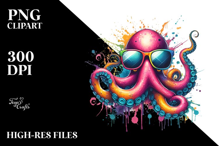 Quirky Colorful Octopus with Sunglasses | Clipart