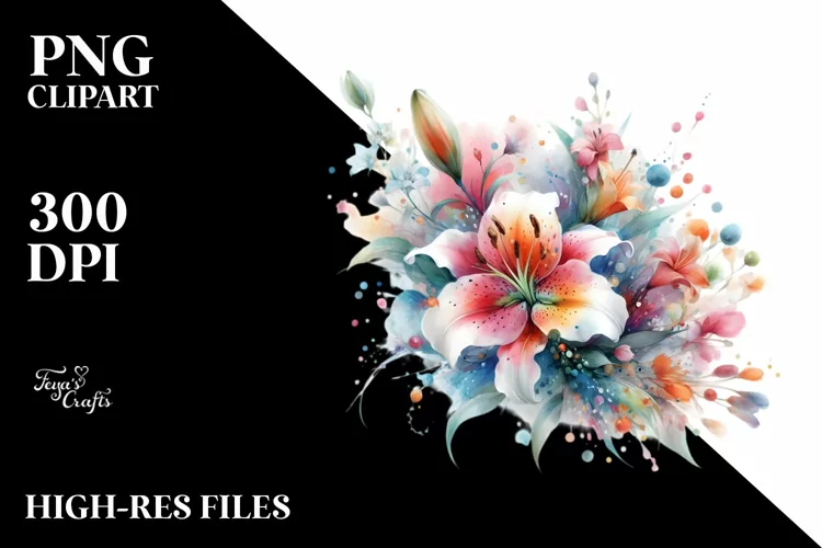 Abstract Watercolor Colorful Lily, Transparent PNG