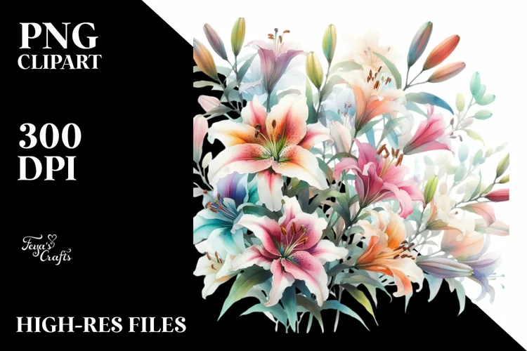 Abstract Watercolor Colorful Lily, Transparent PNG