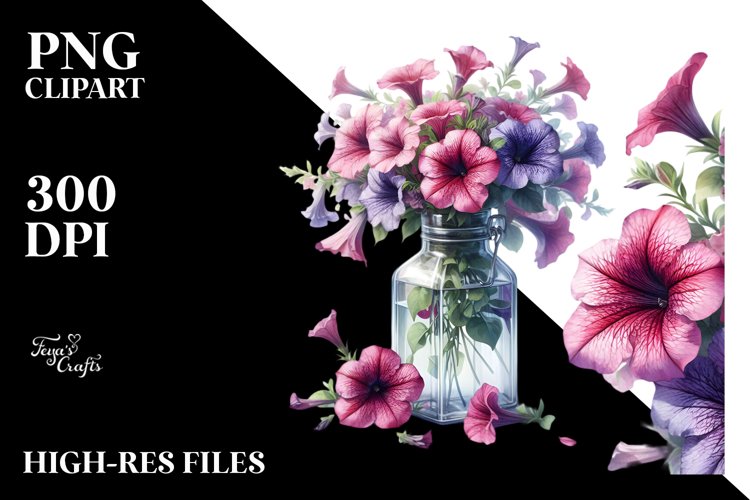 Vibrant Bottle with Large Petunia Clipart example image 1