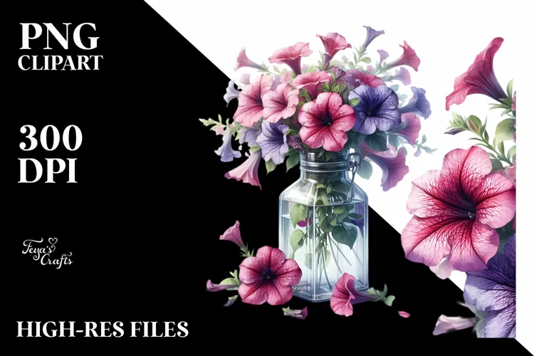 Vibrant Bottle with Large Petunia Clipart