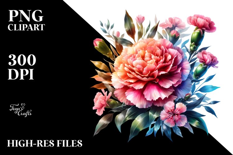 Vibrant Carnation Glossy Petals | Sublimation Clipart example image 1
