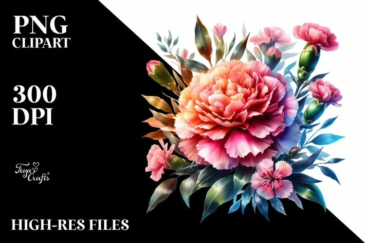 Vibrant Carnation Glossy Petals | Sublimation Clipart