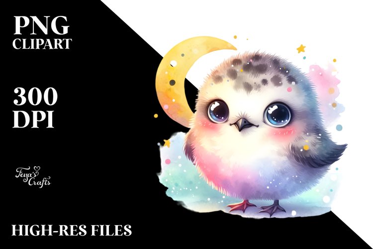 Lovely Baby Arctic Skua with Moon | Clipart example image 1