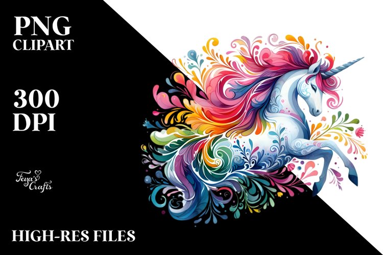 Vibrant Watercolor Baby Unicorn | Clipart