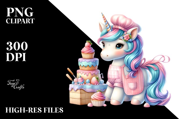 Colorful Baby Unicorn with Bakers Apron PNG