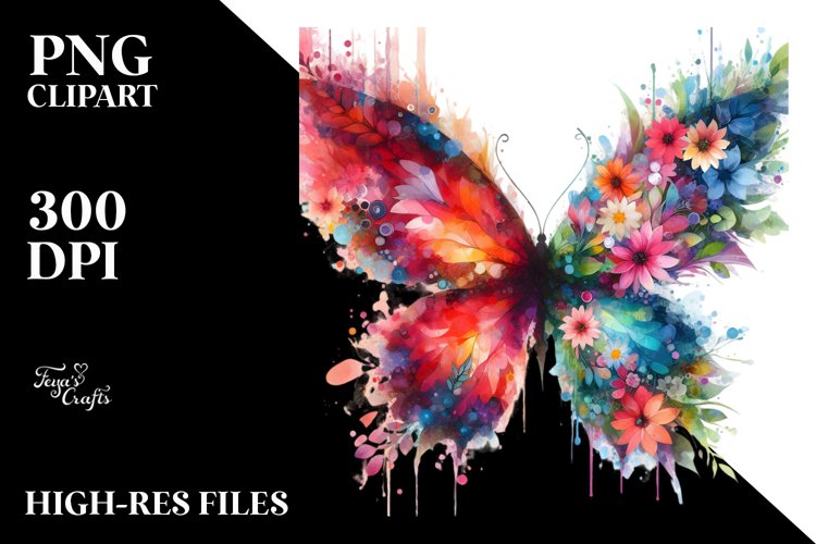 Vibrant Butterfly Abstract Clipart Half Made of Flowers