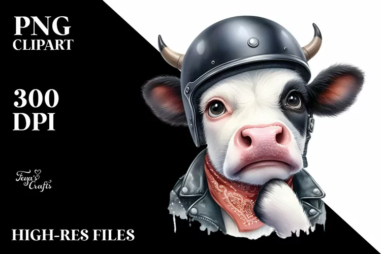 Thoughtful White Cow with Biker Hat