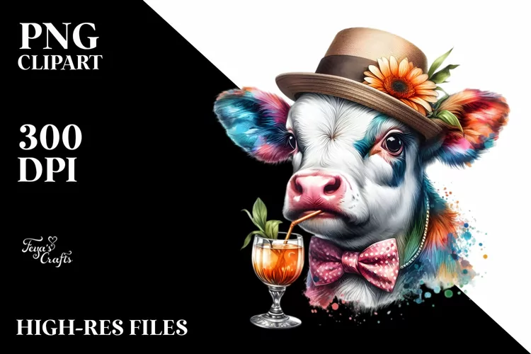 Colorful Baby Cow in Speakeasy PNG