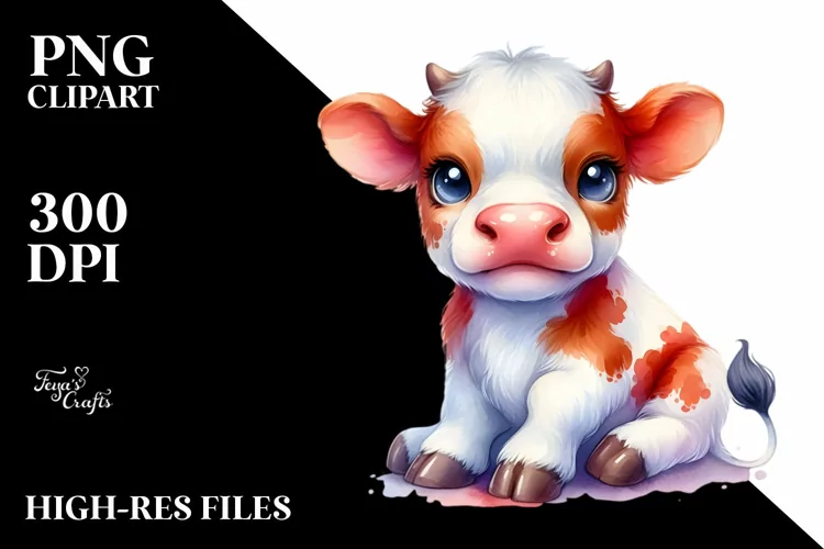 Cute Baby Cow in Style PNG
