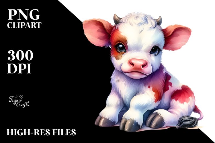 Cute Baby Cow in Style PNG