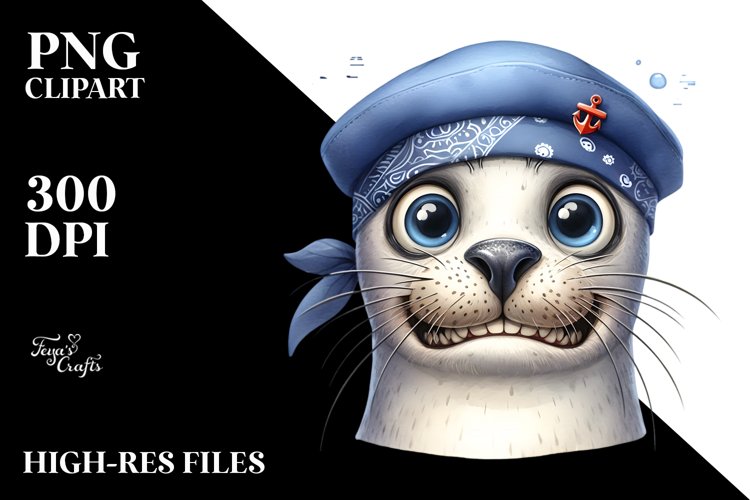 Seal with Hat Bandana and Goofy Smile | Sublimation Clipart example image 1