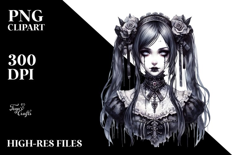 Detailed Watercolor Gothic Girl example image 1