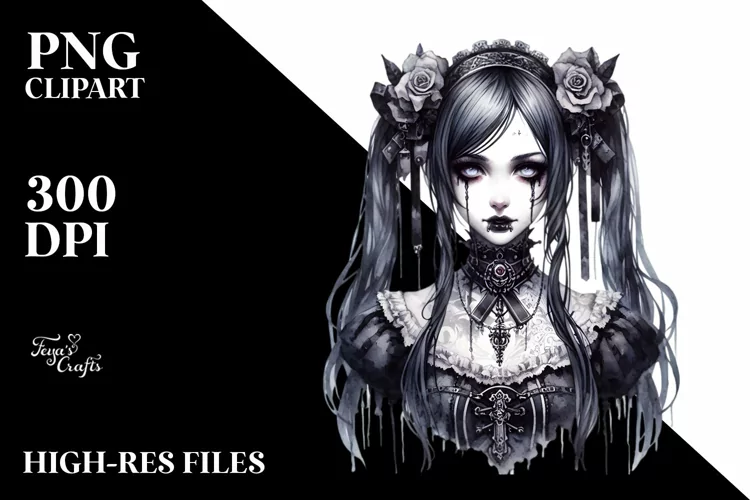 Detailed Watercolor Gothic Girl