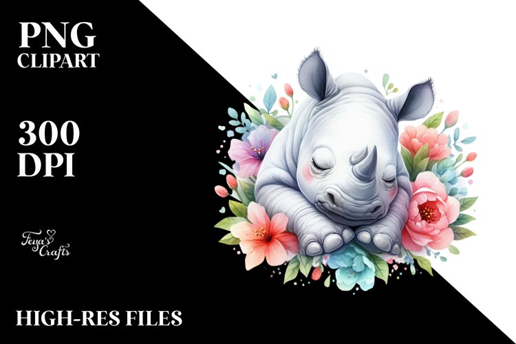 Cute Baby Rhino Sleeping | Sublimation | Clipart