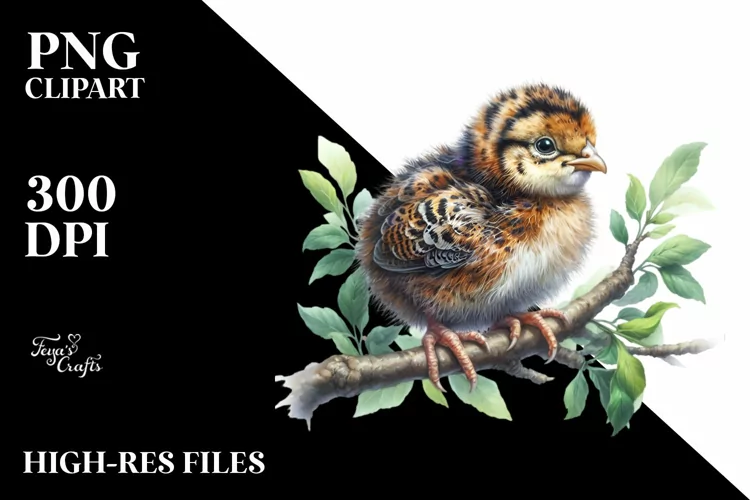 Vibrant Watercolor Baby Pheasant Branch
