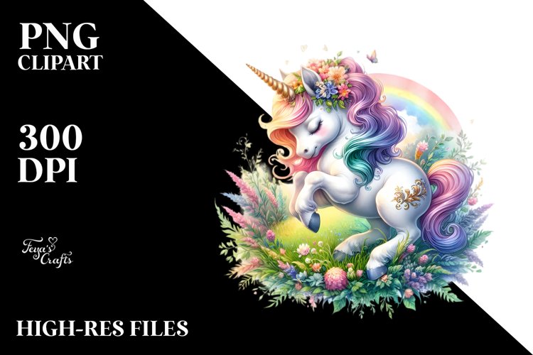 Colorful Baby Unicorn in Meadow