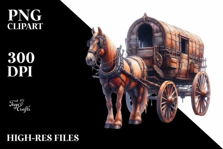 Vintage Watercolor Horse Wagon
