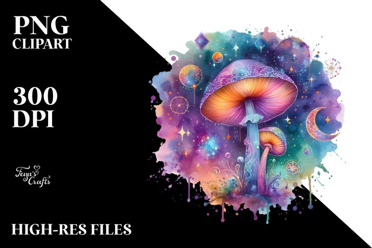 Colorful Magical Celestial Mushroom Watercolor Splash example image 1