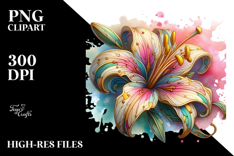 Detailed Vibrant Lily in Stained , PNG example image 1