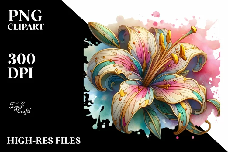 Detailed Vibrant Lily in Stained , PNG