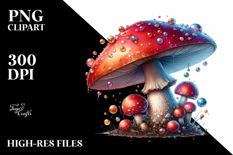 Shiny Mushroom with Watercolor Splash