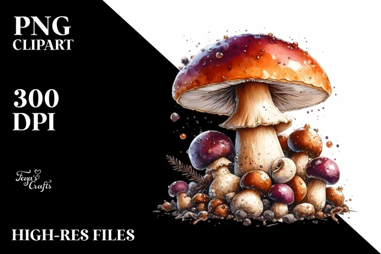 Glossy Mushroom with Watercolor Splash
