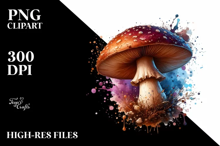 Glossy Mushroom with Watercolor Splash