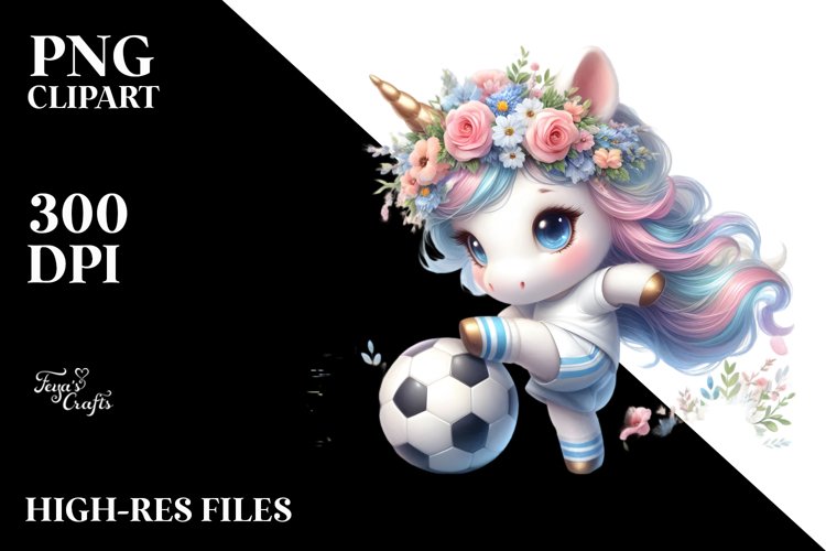 Cute Baby Unicorn Football Watercolor Clipart
