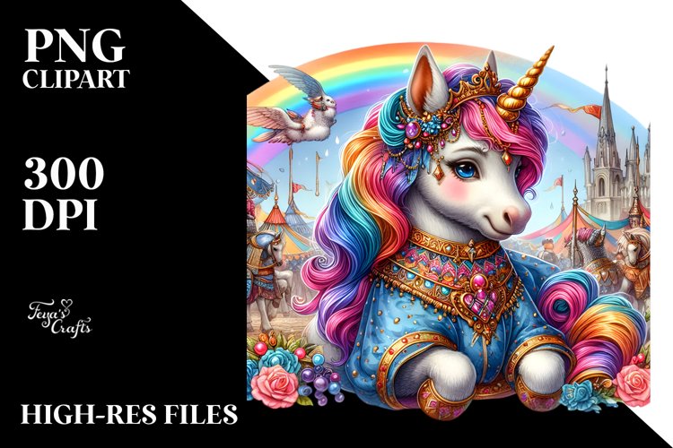 Colorful Unicorn at Medieval Festival PNG