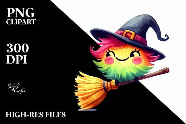 Funny Vibrant Watercolor Cute Broom