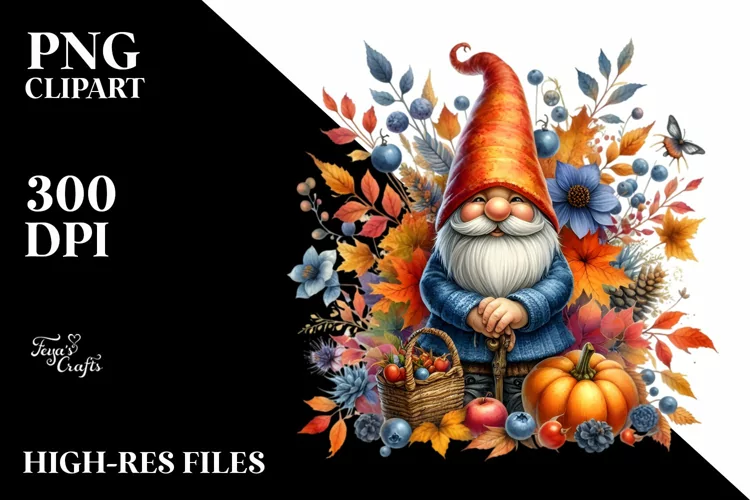 Vibrant Watercolor Autumn Gnome