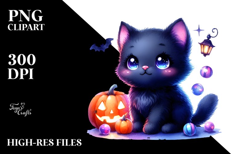 Vibrant Drawing Cute Baby Black Cat | Sublimation | Clipart