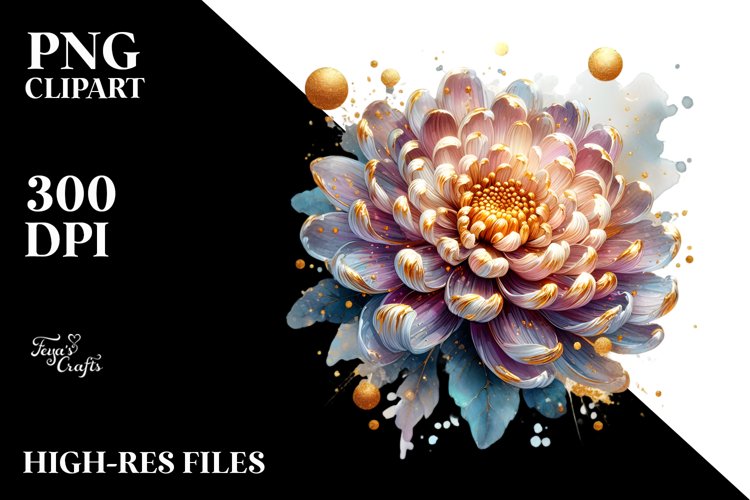 Glossy Golden Chrysanthemum | Sublimation | Clipart