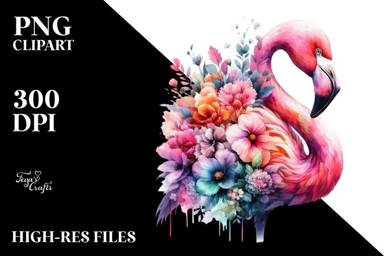 Artistic Flamingo Half Flowers| Sublimation | Clipart