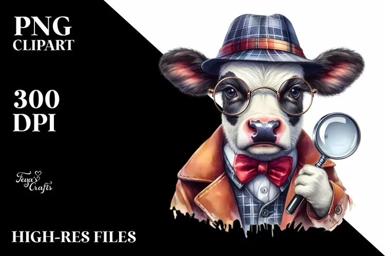 colorful baby cow with Detective's Magnifying , Sublimation