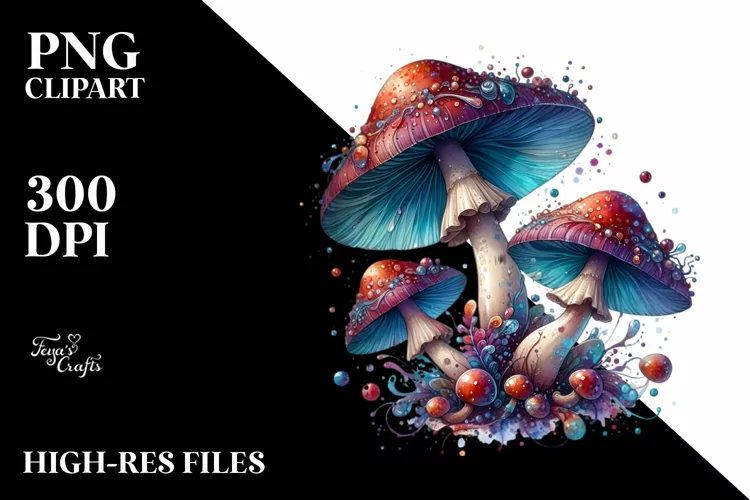 Glossy Mushroom with Watercolor Splash